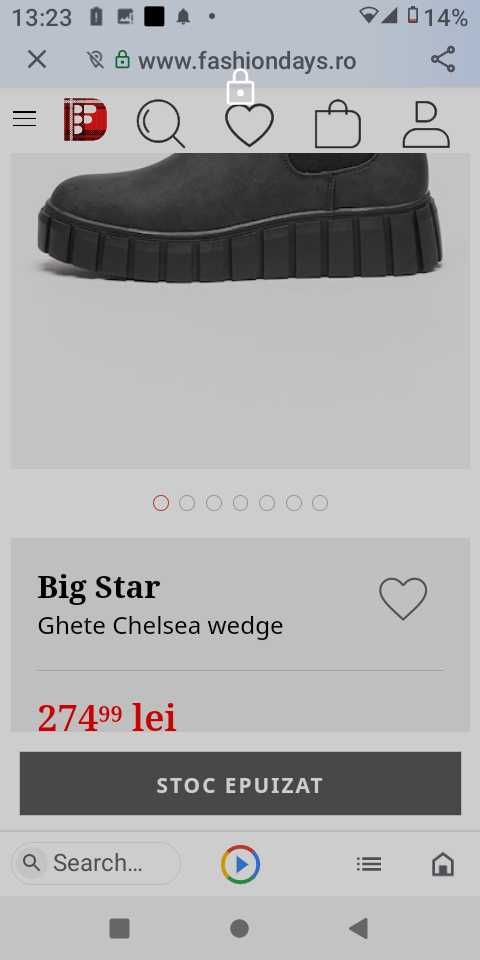 Ghete Big Star 41 Chelsea dama femei negre wedge talpă plată groasă