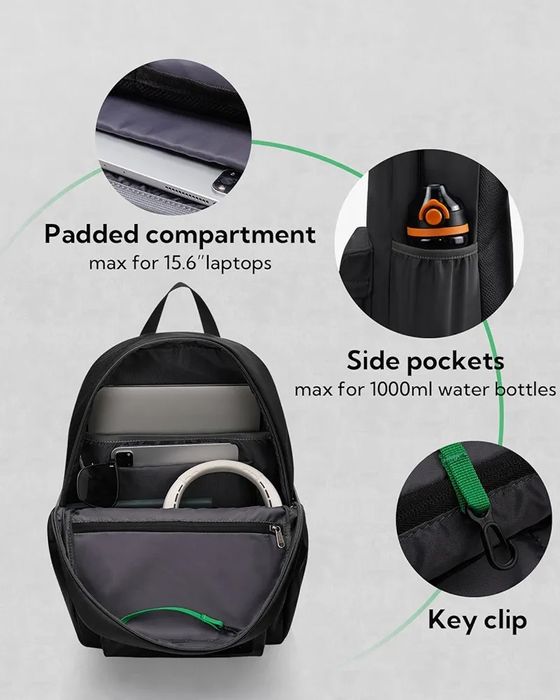 20L Класическа черна раница с отделение за лаптоп до 15.6", WATERFLY