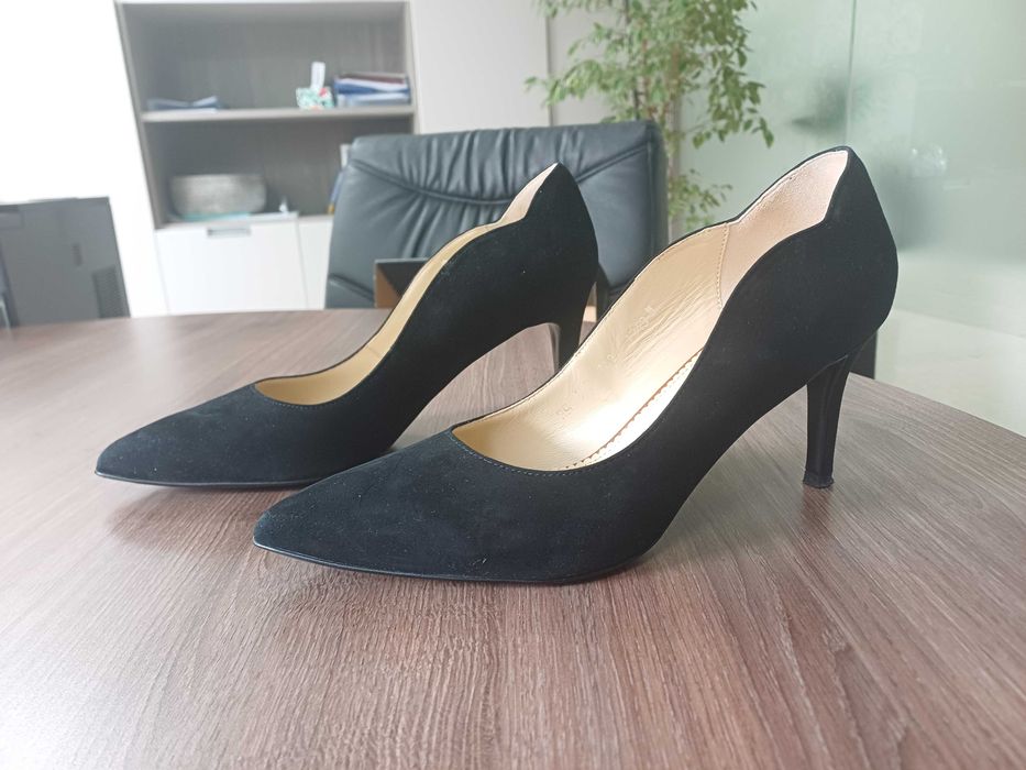 Pantofi eleganti, piele naturala velur negru, dama, marimea 39