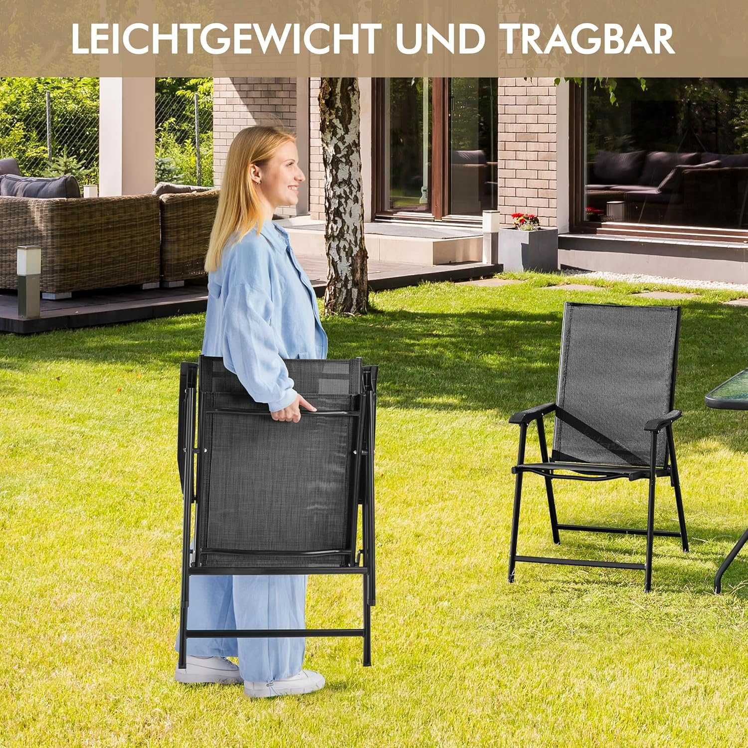 Set 2 scaune gradina pliante, cadru metal |YT 592830 Black(2pcs)