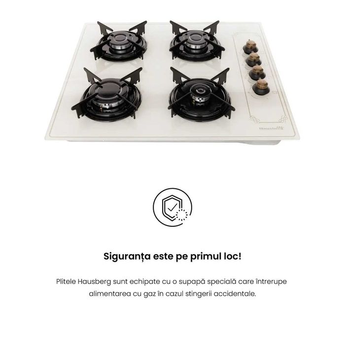 Plita Incorporabila Rustica Hausberg HB-570, Gaz, 60 cm, Sticla, Bej