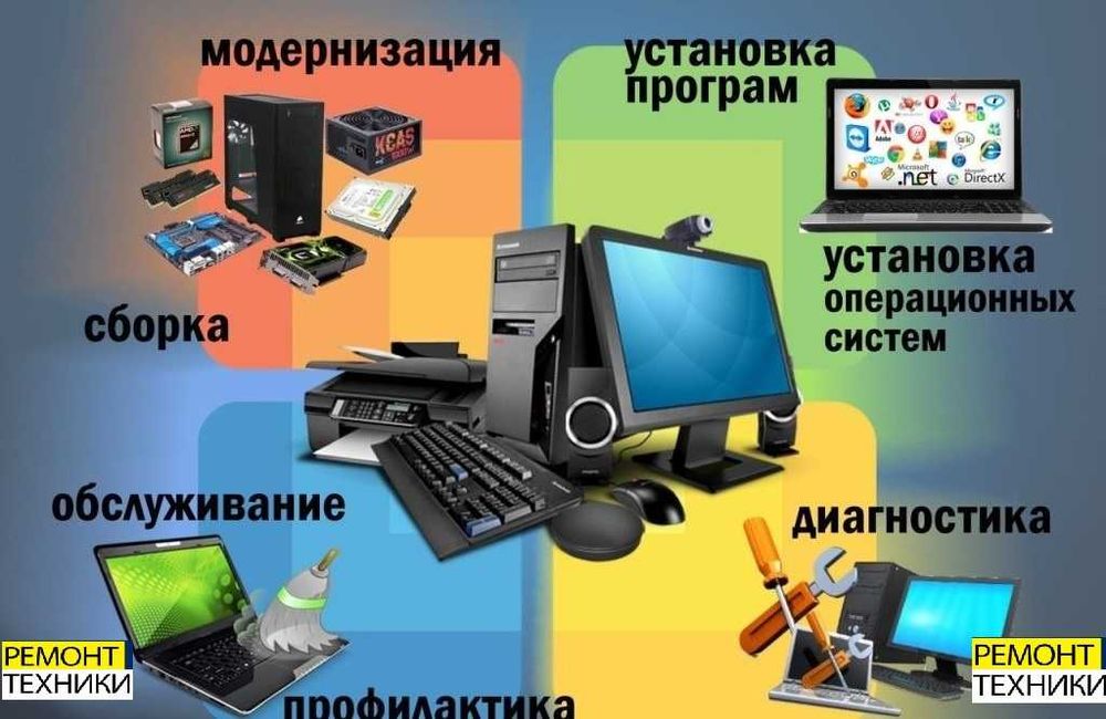 Любой ремонт ПК, ноутбуков, Установка Виндовс Windows, замена матриц .