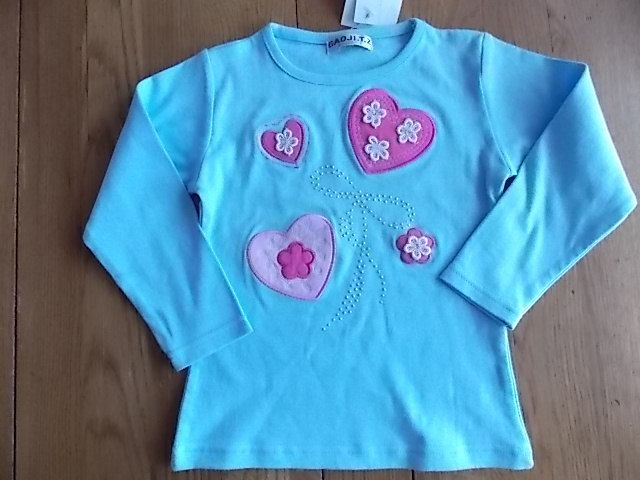 Bluza din bumbac bleu cu inimi roz pentru fete 6 ani