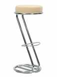 Scaun bar, fix, otel cromat + imitatie piele crem