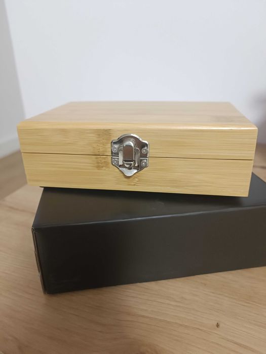 Set vin in cutie de bambus, otel inoxidabil, Everestus, AV11, natur