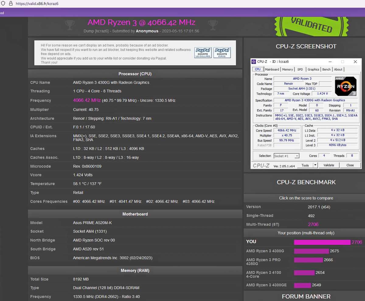 CPU AM4 AMD Ryzen 3 4300G Asus Prime A520M-K Cooler Vega 6 Garantie