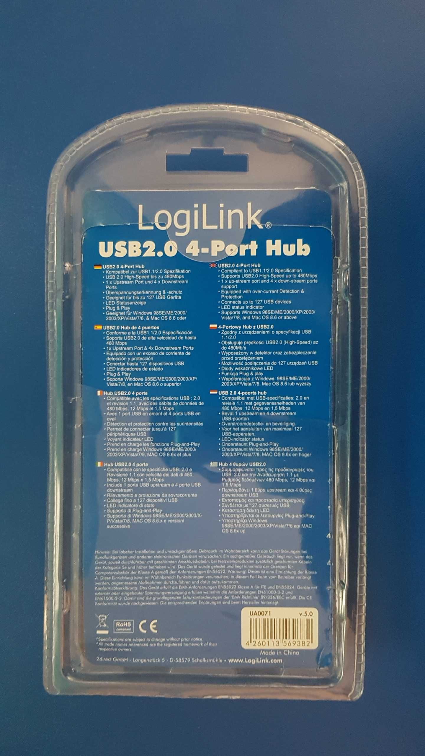 Hub LogiLink UA0071, 4 x USB 2.0, Alb, 40 cm, LED