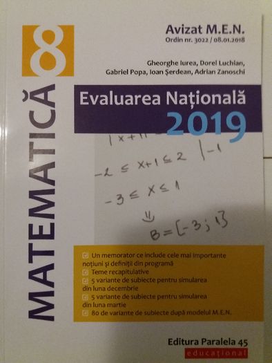 Matematica. Evaluare Nationala 2019. Clasa a VIII-a