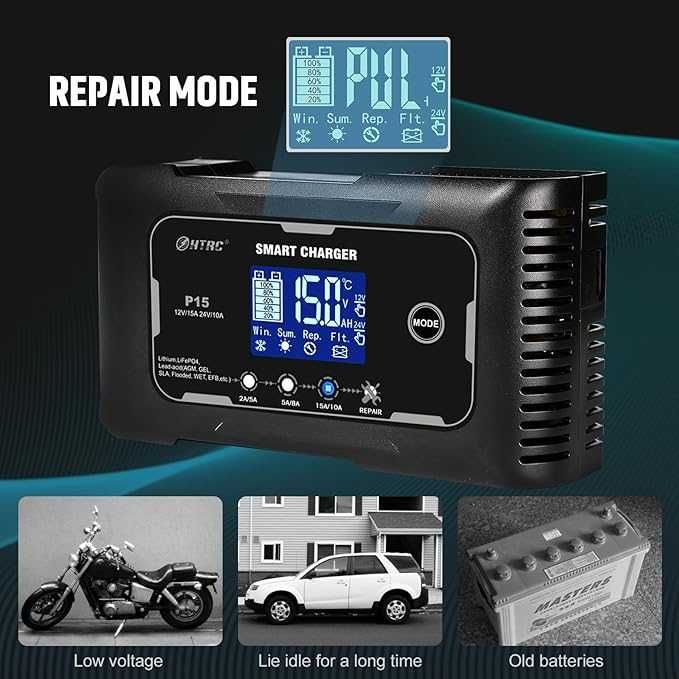SolaMr 15A Зарядно за Акумулатори на Автомобили, 12V и 24V