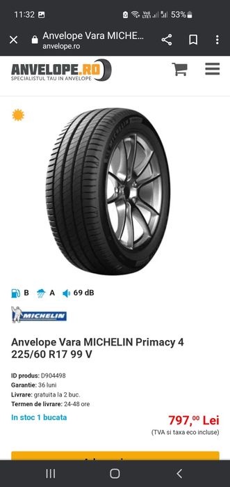 Roata rezerva R17,  cauciuc Michelin 225 60 R17