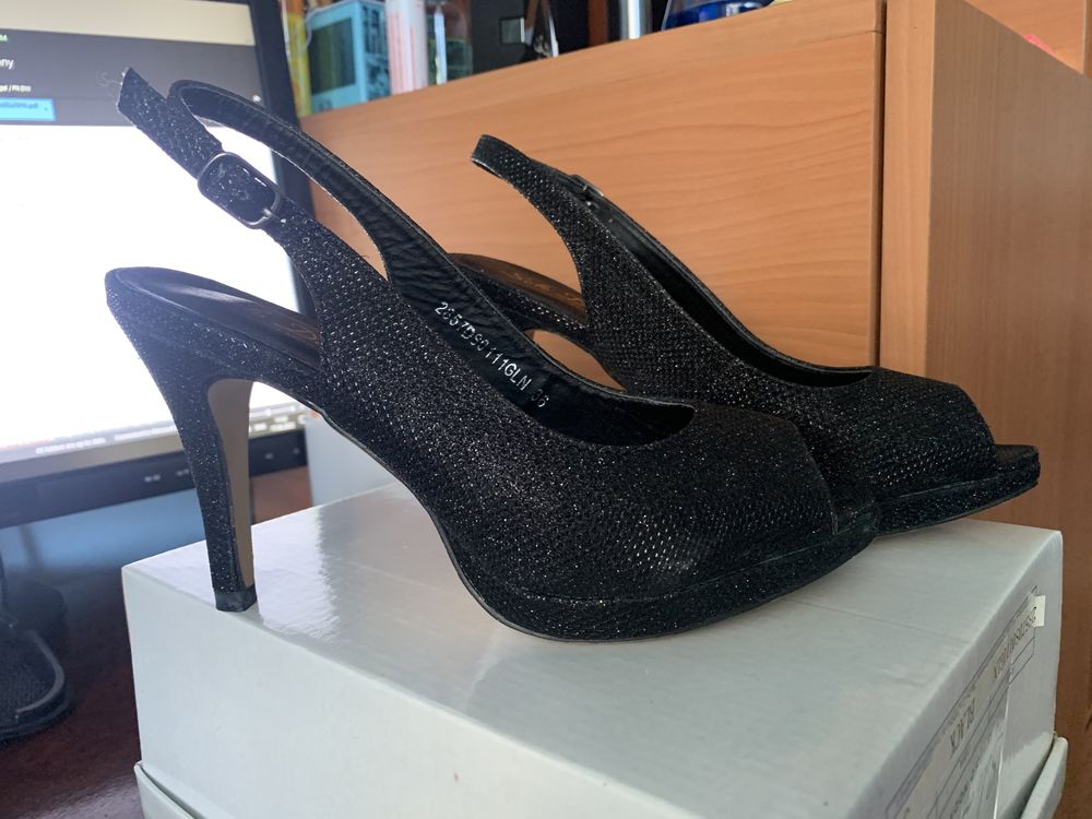 Pantof elegant dama Marime 36 Piele&Glitter Negru Evenimente