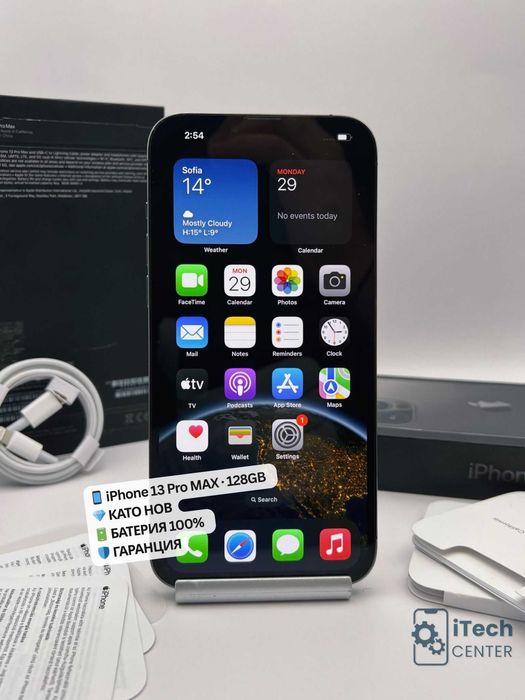 iPhone 13 Pro MAX, 128GB, Black, 100% батерия, КАТО НОВ, ГАРАНЦИЯ!