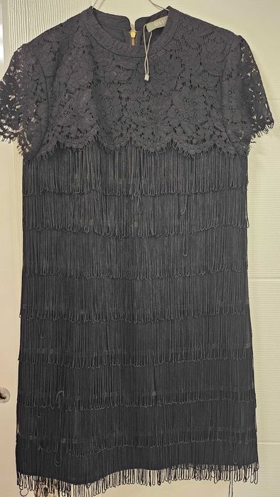 Черна дантелена рокля с ресни Oasis, размер 10