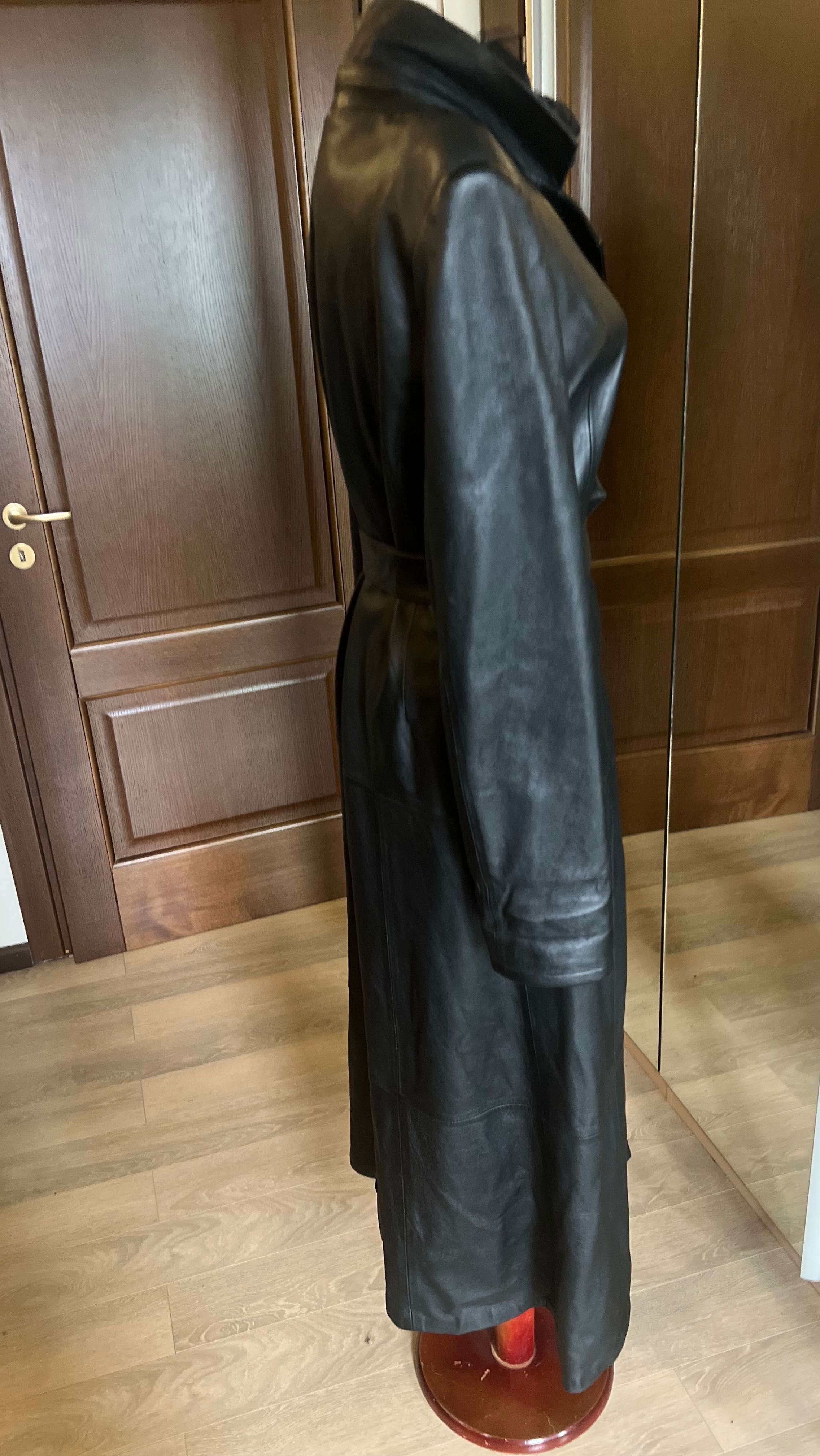 Trench maxi piele naturala fina cu umeri supradimendionati M/L