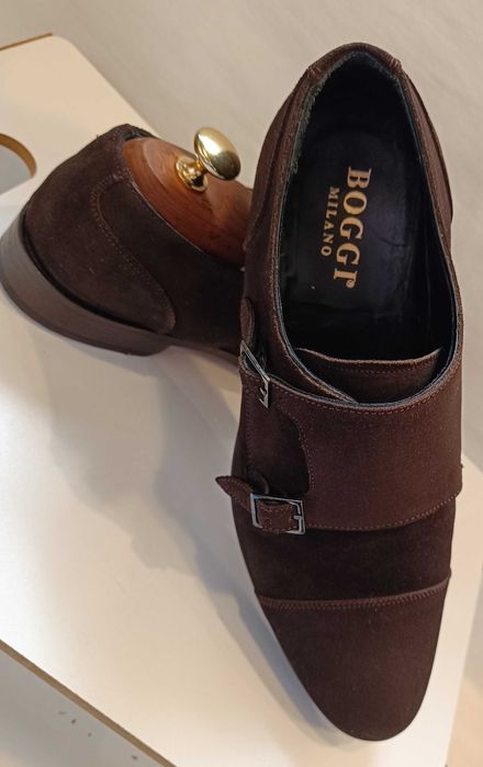 Pantofi monk 41 41.5 lucrati manual Boggi Milano piele naturala suede