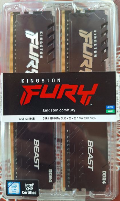 Memorie Kingston FURY Beast, 32GB DDR4, 3200MHz CL16, Dual Channel Kit