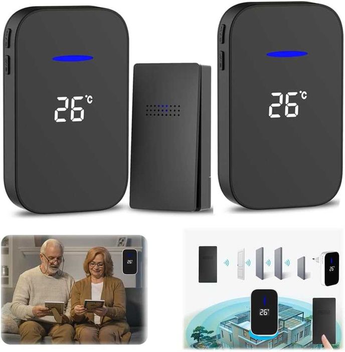 Комплект безжичен звънец с термометър, 38 опции на звънене-2 бр.