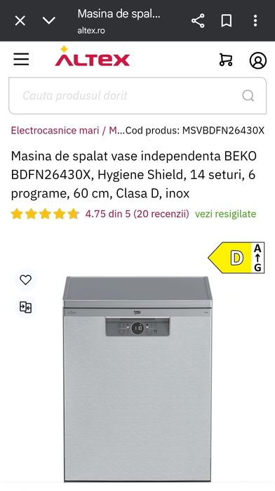 Vând mașină de spălat vase Beko