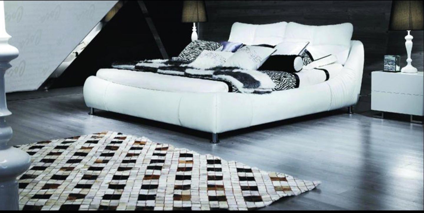 Pat Divani & Sofa lemn masiv piele naturala 180x200 Somiera inclusa