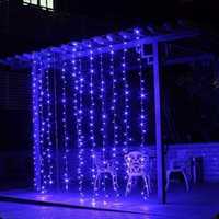 Синя Коледни Лампички Завеса Тип Водопад Син цвят НОВО Снаждащи се