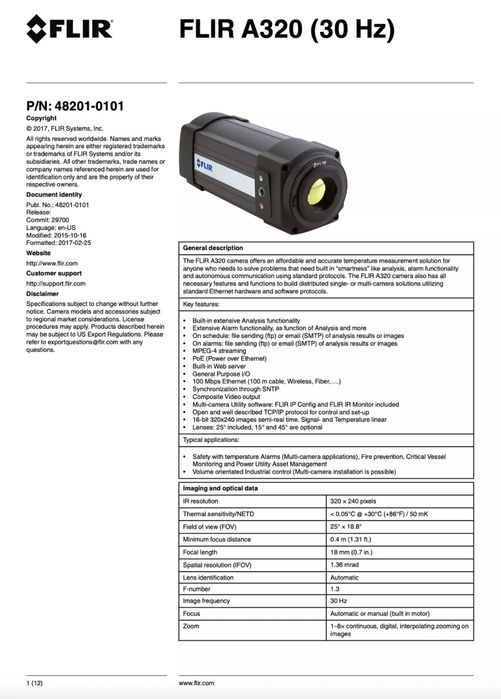 FLIR A320 camera termoviziune industrială