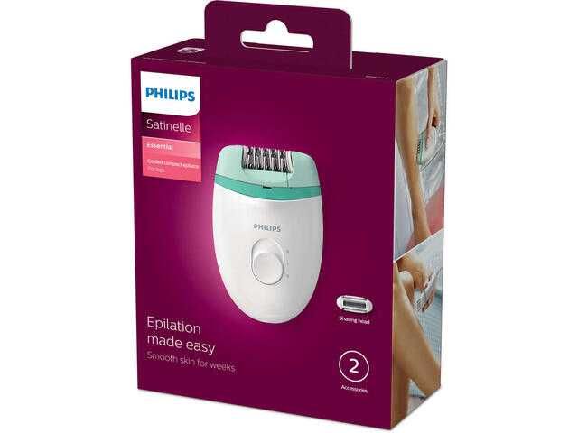 Epilator PHILIPS Satinelle Essential 2 viteze 2 accesorii alb-verde