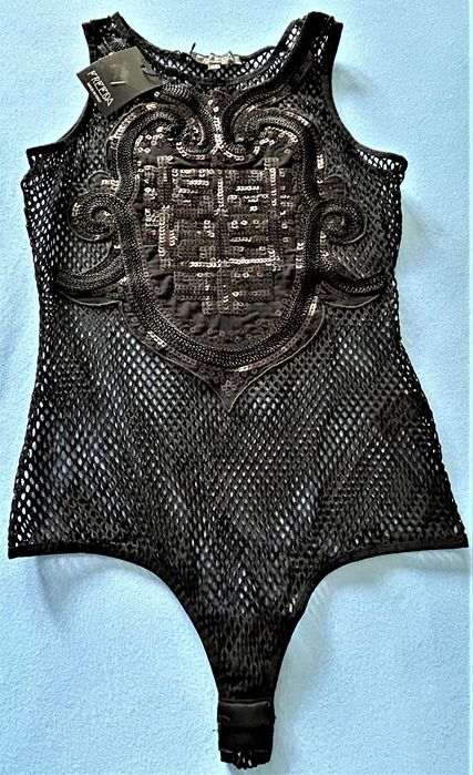 Body de plasa negru cu aplicatii de paiete negre Freeda