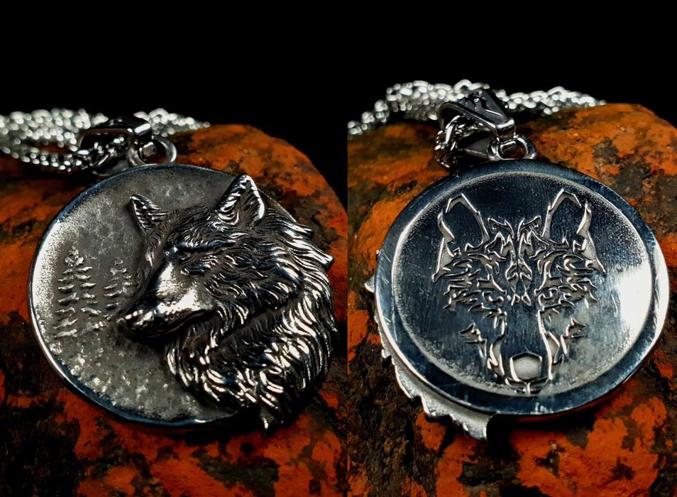 Lant cu pandantiv lup leu si bufnita din otel inoxidabil