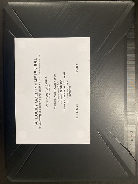 ASUS TUF, AMD Ryzen 7-350H, 8 GB ram, 256GB SSD, Nvidia 1660TI, #42389