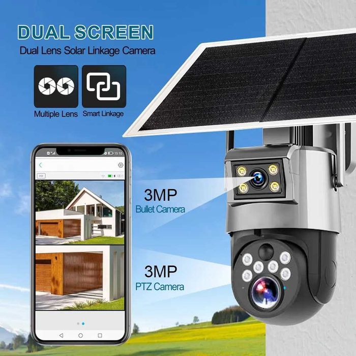 Camera de Supraveghere cu Panou Solar ,PTZ  4G,Q30B, cu Doua Lentile