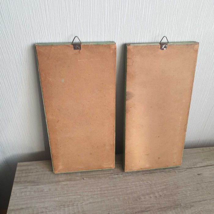 Стари малки картини „Езерен пейзаж“, рисувани върху стъкло