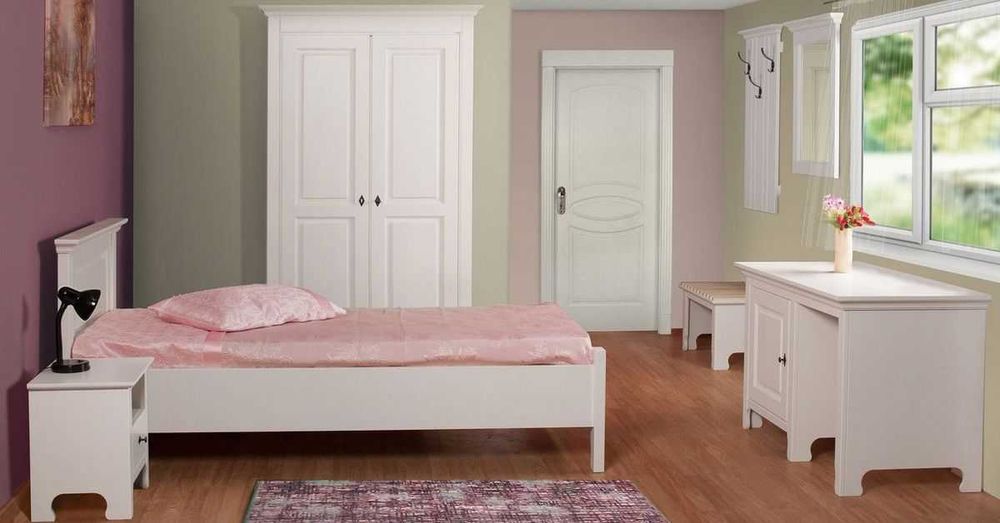 Pat din lemn masiv Constanta, alb, 90x200 cm