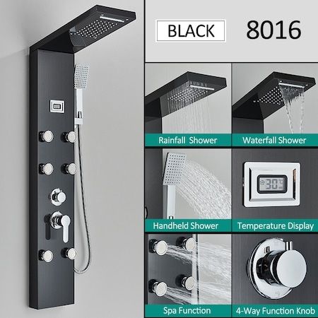 Panel de dus tip 8016,model negru cu afisaj digital