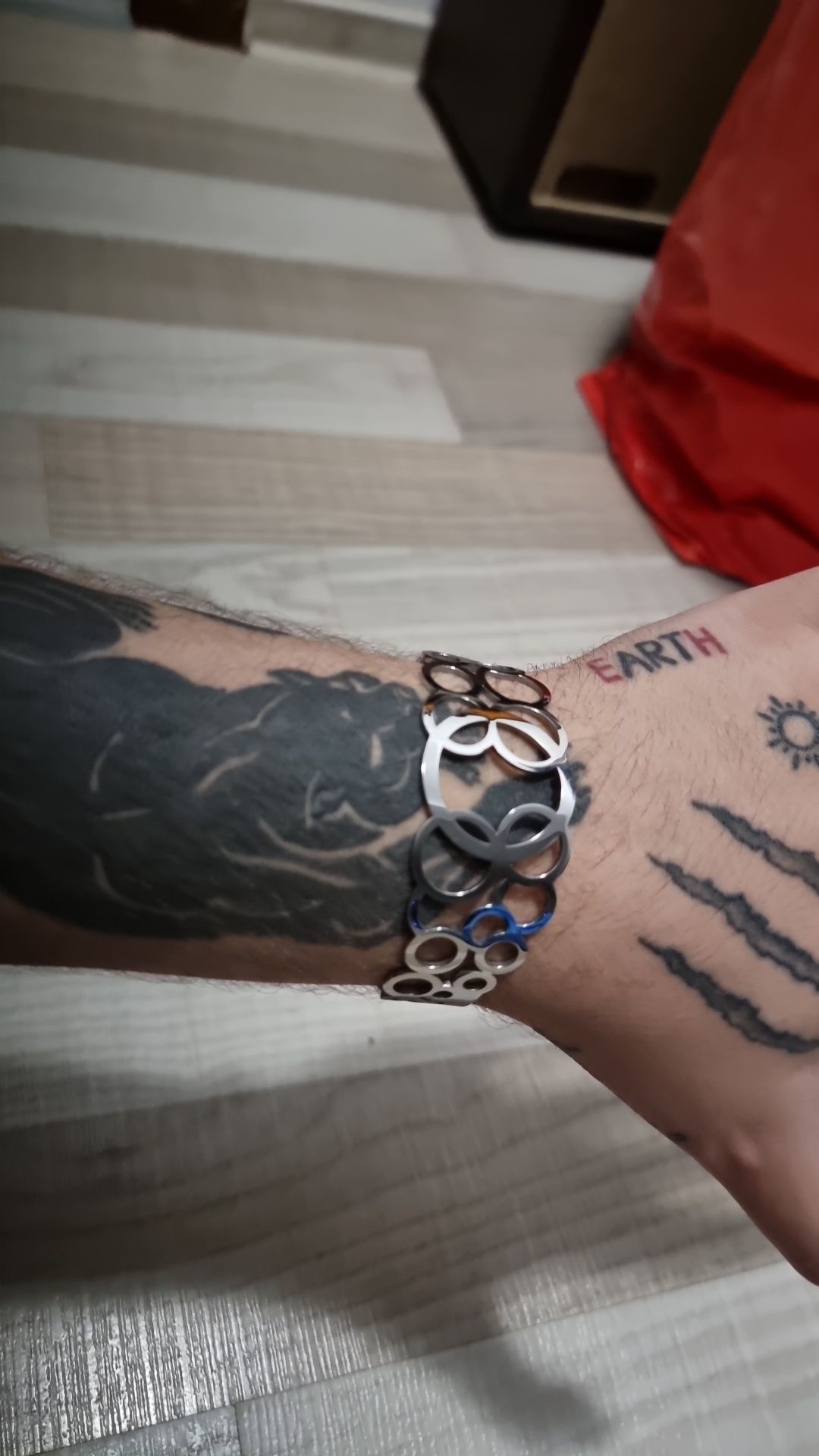 Bratara barbat handcuff stainless inox rock punk metal reglabila
