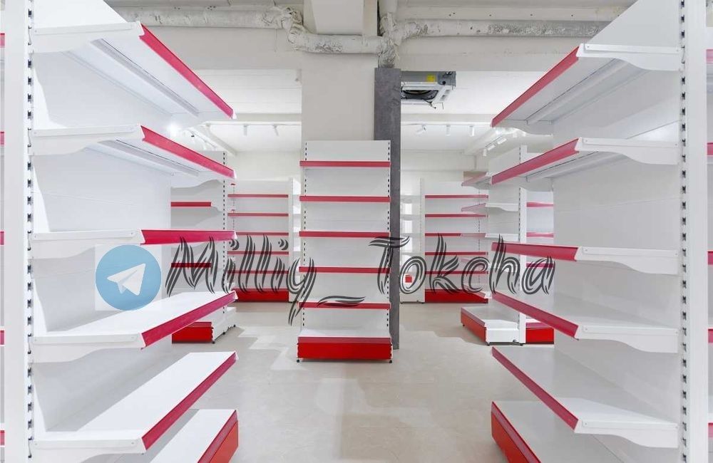 Stellaj, Polkalar, Magazinlar uchun vitrina prilavkalar, tokcha