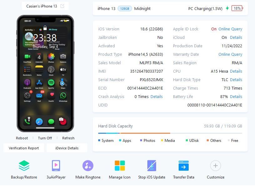 Telefon Iphone 13 impecabil + husă și folie privacy