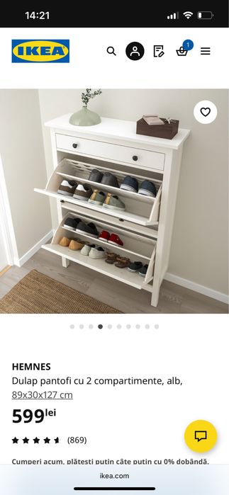 Dulap pantofi cu 2 compartimente, alb, ikea