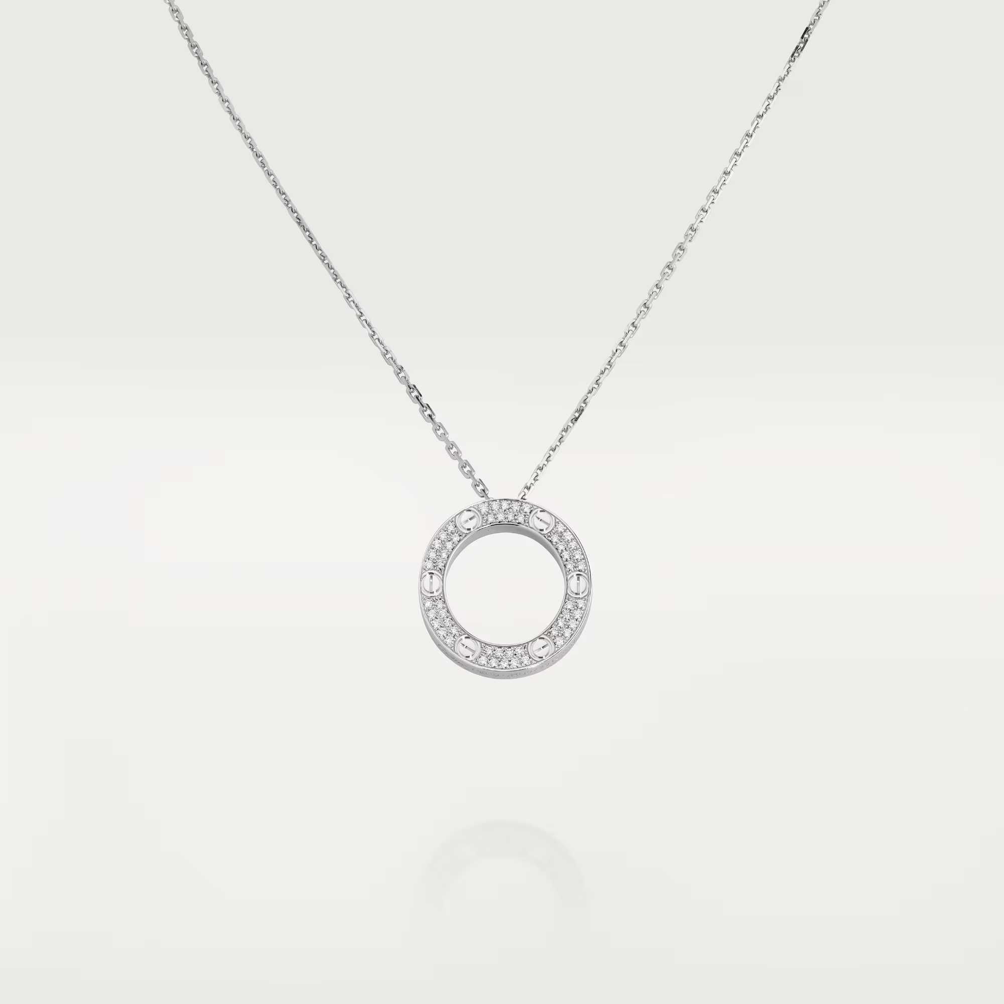 CARTIER Love White Gold Large Paved Diamonds Pendant Дамскo Колие