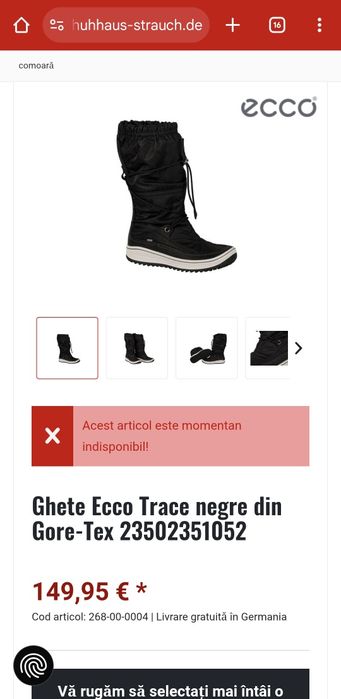 Ghete Premium Ecco Trace, Impermeabile Gore-Tex, Damă - 41