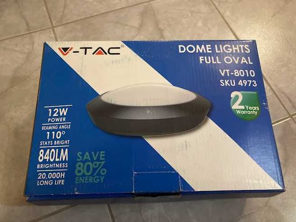 V-TAC 12W LED Овално Тяло Външен Монтаж Черно Тяло IP66 Бяла Светлина