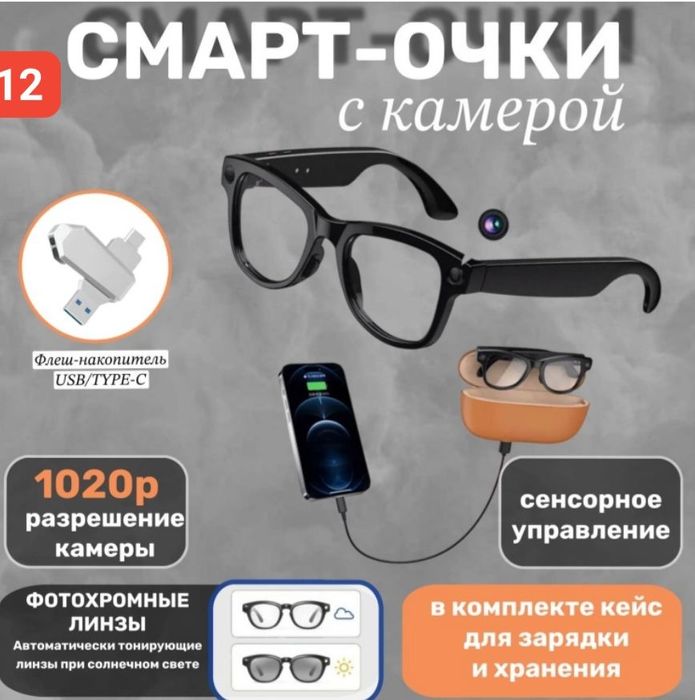 Очки с камерой (не являются шпионскими, горит вспышка при снимках)
