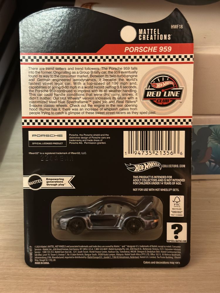 Hot Wheels Porsche 959 blue RLC (Red Line Club)