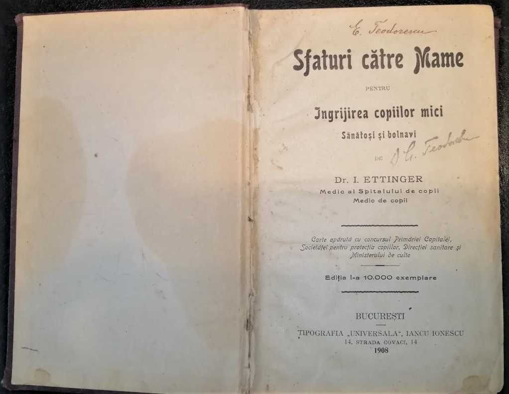 Sfaturi catre mame - Editie  1908