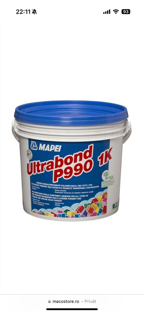 4 buc- Adeziv parchet masiv Mapei Ultrabond P990 1K 15 kg