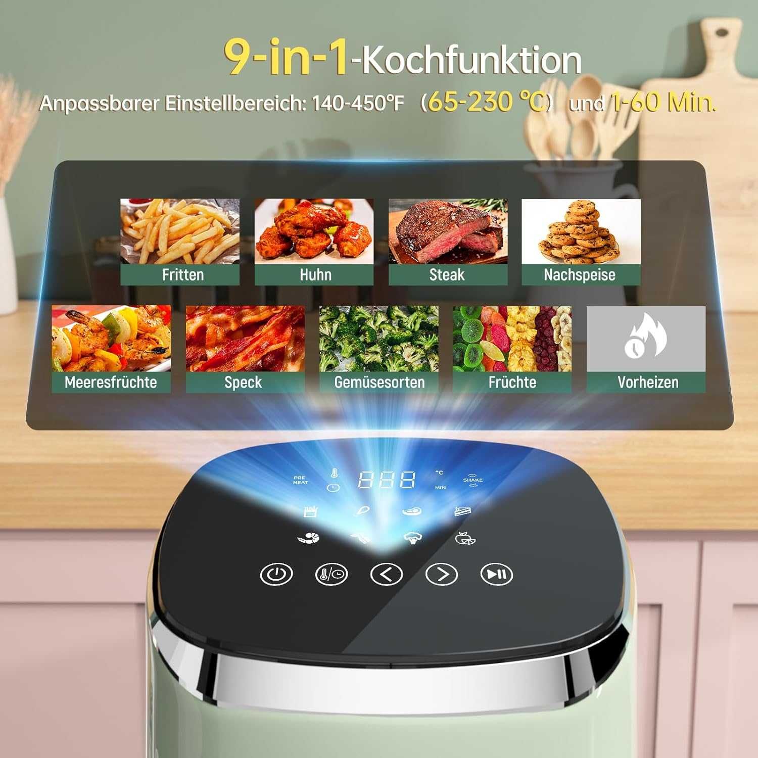 FABULETTA Air Fryers 4L, 1680W, 9 програми, цифров дисплей, ПРОМОЦИЯ