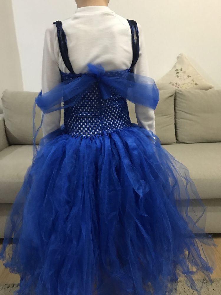 Rochie carnaval prințesa apei zăpezii albastru tulle mesh 8 9 10 11 an