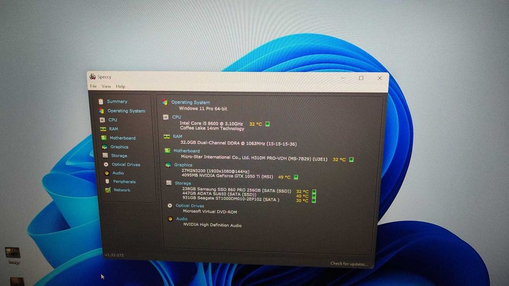Calculator  Monitor 27Intel i5 Msi,32 GB RAM RGB, Video Msi 4GB cu TPM