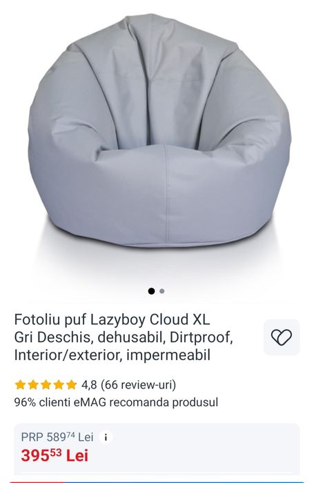 Fotoliu puf bej  Lazyboy Cloud XL , dehusabil, Dirtproof