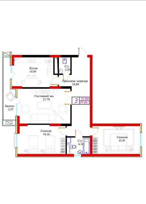 Новостройка Premier House — 3-комнатная квартира