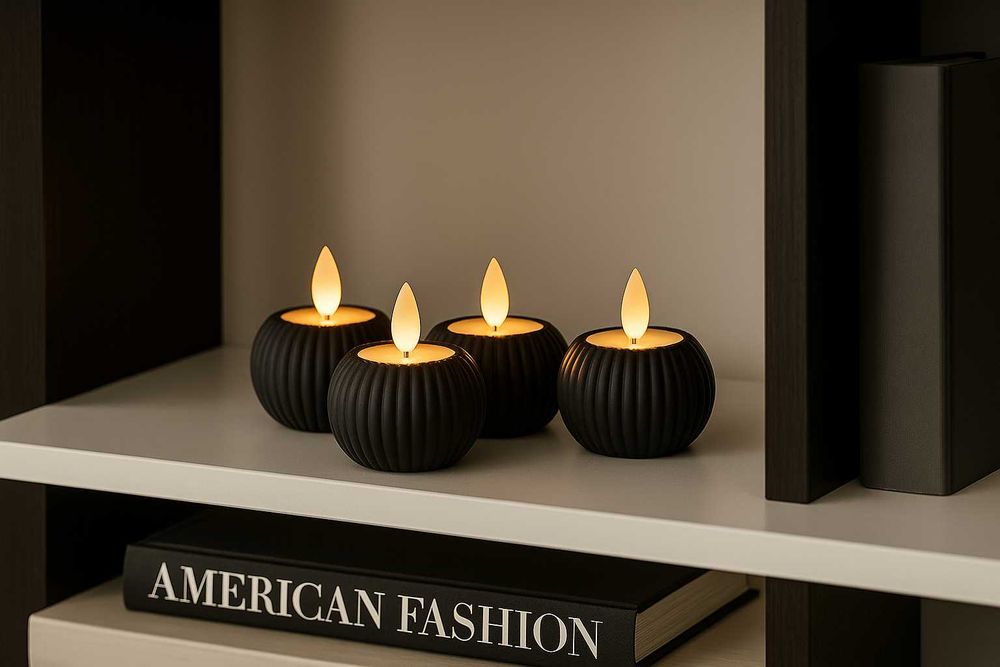 Lumânare decorativă cu suport Luma Noir – flacără LED, design mat